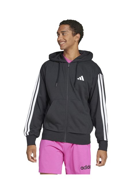 Felpa Adidas Essentials 3 Stripes French Terry con Zip e Cappuccio Nero Bianco Uomo ADIDAS CORE | Felpe | JD1877-